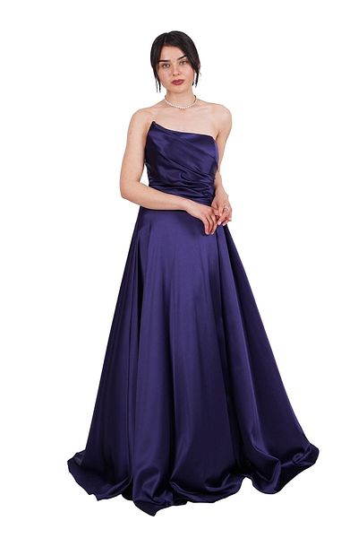 SpringStore Rochie de seară din satin, fără bretele, albastru bleumarin