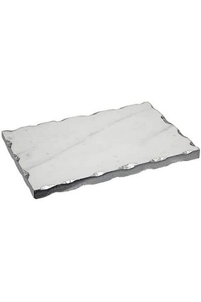 Sümeyra Marble Art Allure - Natural White Marble Presentation Tray | 15x20cm | Silver |