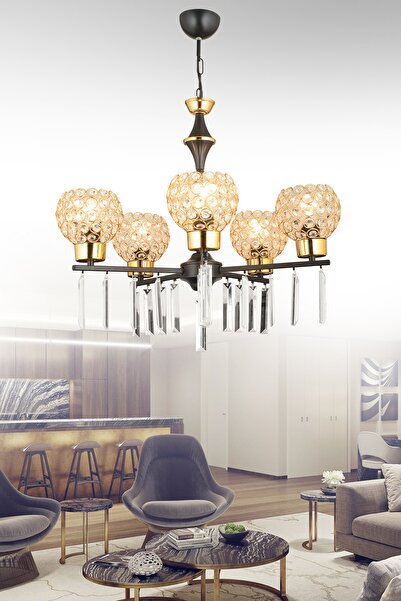 Genel Markalar Pervane 5'li Siyah Optigon Kafa Lüks Yukarı Bakan Kristal Taşl...