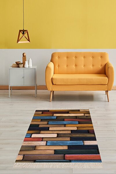 on the clouds Taş Desenli Renk Bloklu Dijital Baskı Yıkanabilir Kaymaz Taban ...