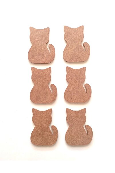 DEKOLOBİ 6'lı Ham Mdf Kedi / Boyanabilir Ahşap Kedi Model