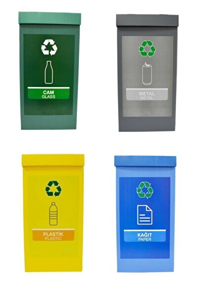 Genel Markalar 4'lü Renkli Geri Dönüşüm Kutusu Seti - Çevre Dostu ve Şık Tasarım