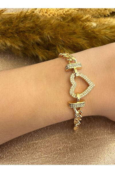 Markiz Takı سوار قلب ذهبي مرصع بالأحجار بطول 16 سم + 5 سم