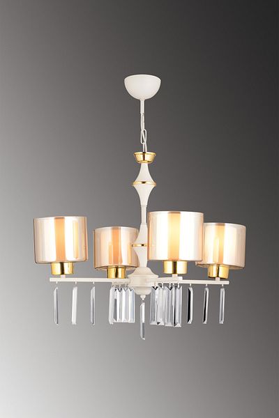SONSUZ AYDINLATMA&AVİZE Mevlana 4-Piece White Double Glass Luxury Upward Facing Crystal Stone Chandelier