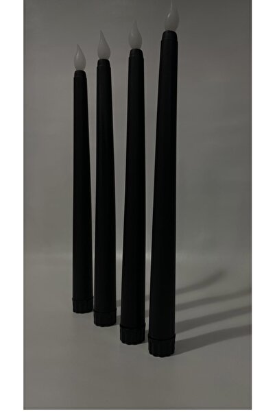 MEGSTORE 4'lü Siyah Şamdan Led Mum Pilli