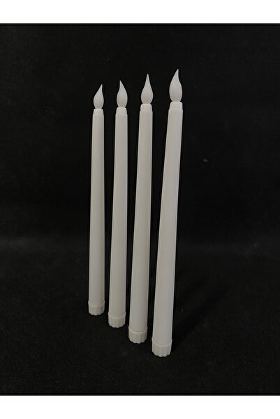 MEGSTORE 4'lü Beyaz Şamdan Led Mum Pilli