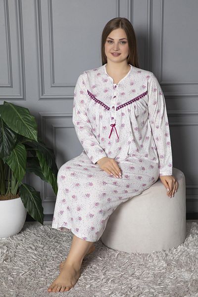 SEBOTEKS Cămașă de noapte pentru mamă, 100% bumbac, cu mânecă lungă, sezonieră, din bumbac pieptănat, mărime mare 624