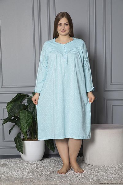 SEBOTEKS 100% Cotton Seasonal Long Sleeve Combed Plus Size Mother's Nightgown 833