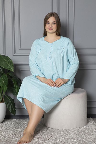 SEBOTEKS 100% Cotton Seasonal Long Sleeve Combed Plus Size Mother's Nightgown 833