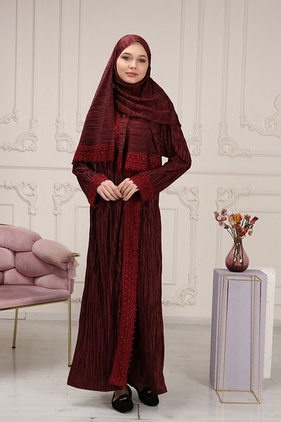 Reis Burgundy Mawlid and Prayer Dress with Shawl - Burgundy