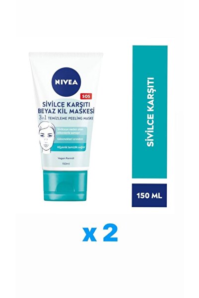 NIVEA Sivilce Karşıtı Beyaz Kil Maskesi 3'ü 1 Arada 150 Ml X 2 Adet