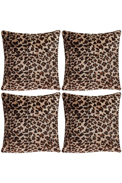 LadiesHome غطاء وسادة رمي قطيفة بنقشة الفهد 4 قطع
