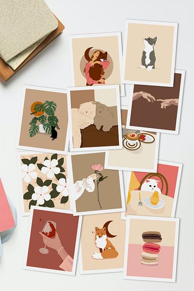 Özer Store Set of 12 Cat Themed Pastel Colored Decorative Pola Cards