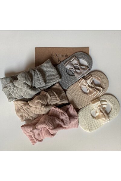 MinnieKids Kız Çocuk Bebek 3 Lü Ribana Bandana Ve Babet Seti