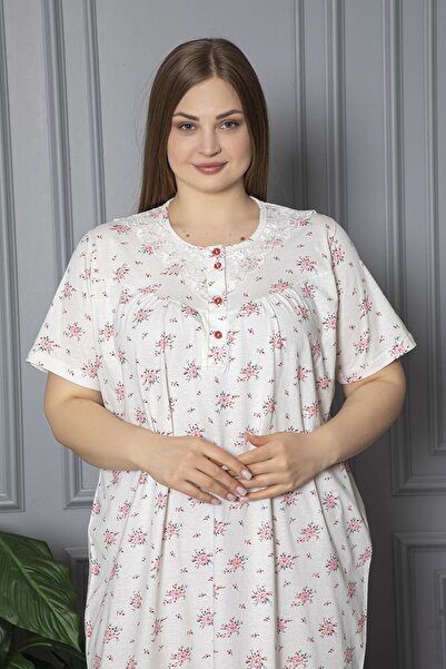 SEBOTEKS 100% Cotton Combed Cotton Short Sleeve Plus Size Mother's Nightgown 584