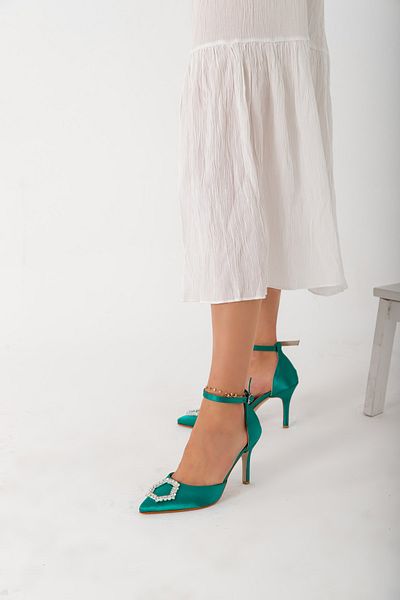 La Limar Pantofi cu toc de damă cu vârf ascuțit, verde lime, satin, cu detaliu, gleznă, 8,5 cm