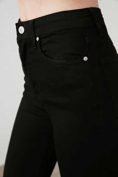 MAKRAS EXCLUSIVE Tommy Kadın Solmaz Siyah Süper Yüksek Bel Likralı Flare Ispanyol Kot Pantalon Jeans