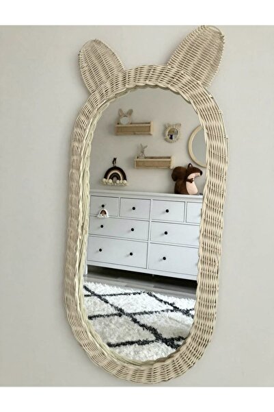 Veneris Design 40x80 Cm Çocuk Odası Boy Aynası Kulaklı Boy Aynası Hasır Bambu...