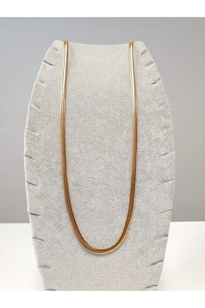 ROMERON Gold Italian Flat Chain Long Steel Necklace