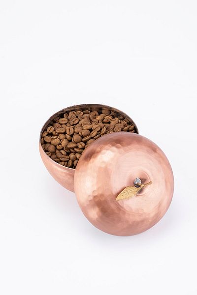 DMT COPPER HOME Handcrafted Copper Apple Motif Turkish Coffee Tea Storage Container Hand Forged (diameter 10.5 Cm)