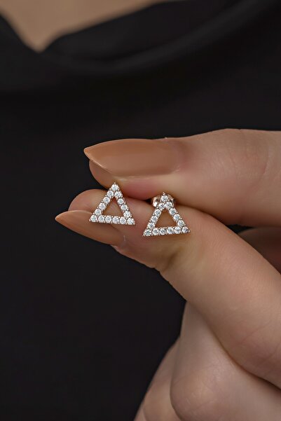 Nereze 925 Ayar Gümüş Minik Zirkon Taşlı Üçgen Küpe