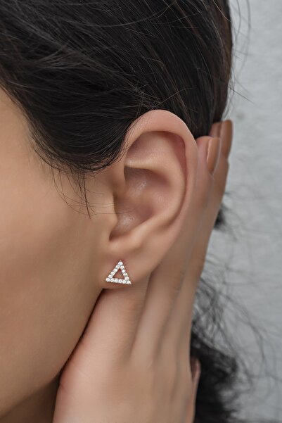 Nereze 925 Ayar Gümüş Minik Zirkon Taşlı Üçgen Küpe