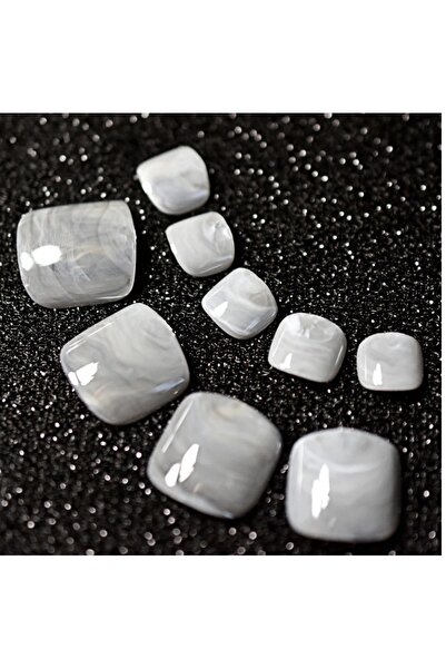 HelloBeautiful Manikür 24 Adet Ayak Takma Tırnak Mermer Desen + Yapıştırıcı