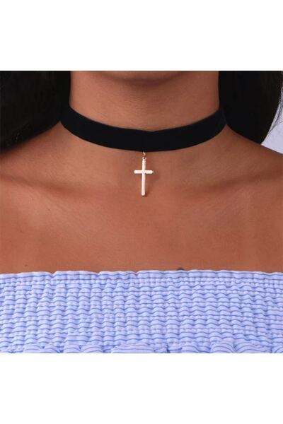 TakıConcept Haç Sallantılı Siyah Choker Kolye