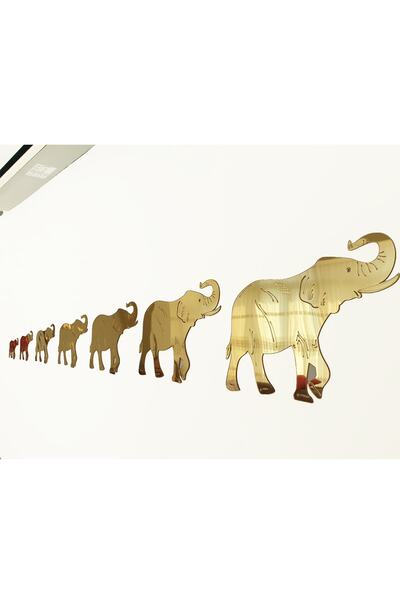 GİZEM SHOP 7'li Bereket Fil Seti Gold Ayna Pleksi Dekoratif Ürün