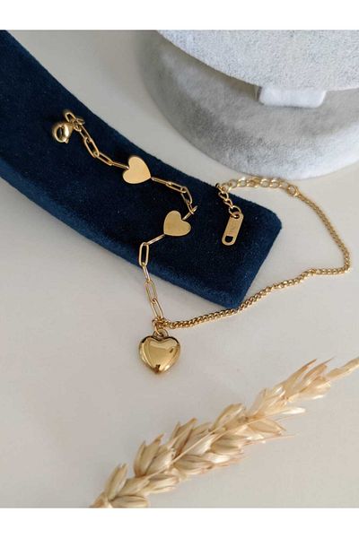 SU PERİSİ TAKI BİJUTERİ Steel Non-Tarnish Heart Detailed Anklet
