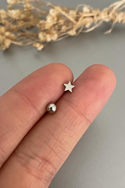Jaida Moda Unisex Gri 316l Cerrahi Çelik Yıldız Figürlü Tragus Helix Piercing