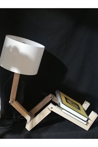 TEKAY AYDINLATMA Beyaz Oturan Adam Abajur Ve Avize Doğal Ahşap Oynar Gövdeli ...