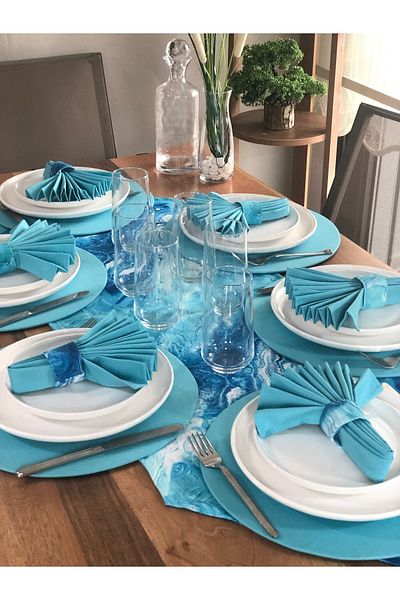 desen izmir American Service, 6 Napkins, 6 Napkin Rings and Runner Ocean Tk3