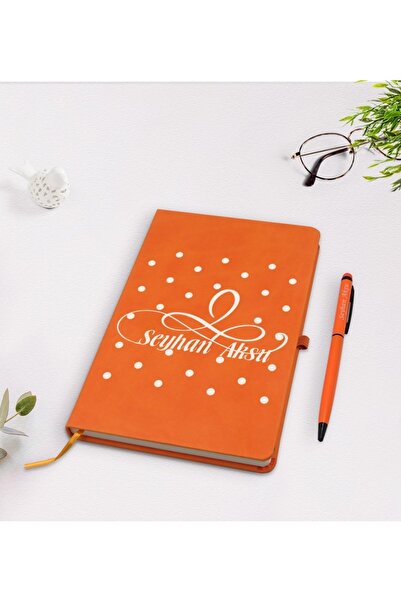 Bk Gift Kişiye Özel Isimli Turuncu Termo Deri Defter Kalem Seti Model 4