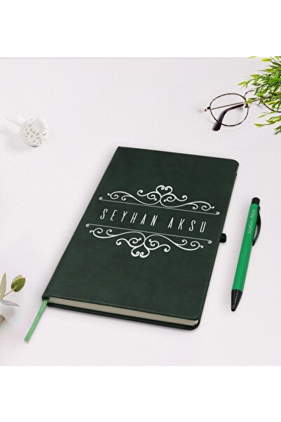 Bk Gift Kişiye Özel Isimli Yeşil Termo Deri Defter Kalem Seti Model 9