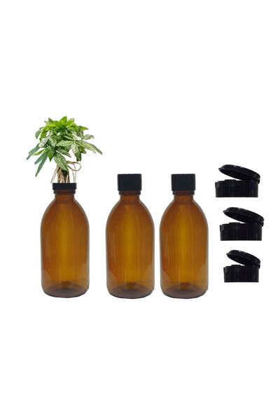 Paradise Hediyelik 250ml Amber Kahverengi Cam Vazo + Kapak Hediye 3 Adet