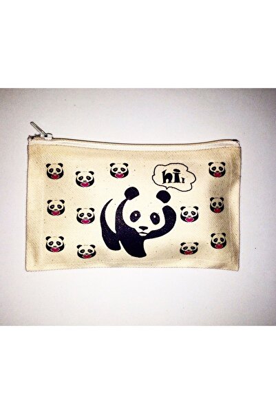 Bez Cüzdan Hi Panda Baskılı Desenli Bej Renk 11x17 cm