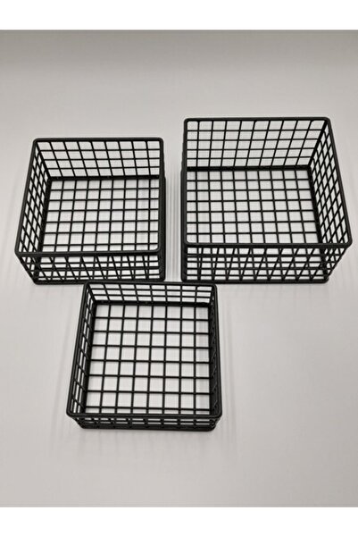GO DEKOR Square 3-Piece Metal Multi-Purpose Cute Bread Baskets - Black