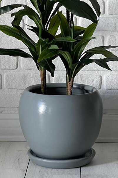 odka 10litre Küre Saksı Tabaklı 23cmx23cmx21cm Füme Renk