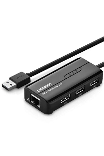 Ugreen Мрежов хъб адаптер USB-A - RJ45 10/100 Mbps / 3x USB 3.0 черен