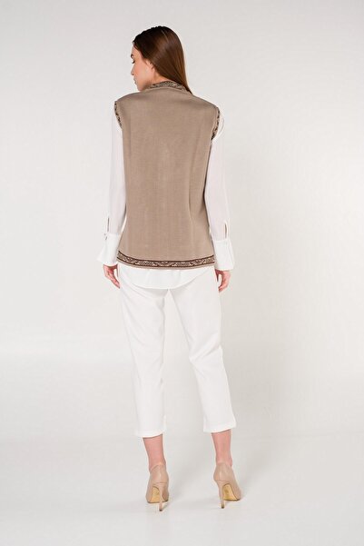 Uludağ Triko Sand Rug Banded Buttoned V-Neck Vest