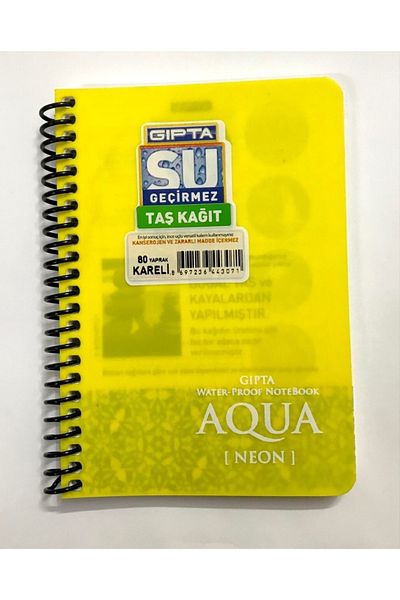 Gıpta Aqua Neon Waterproof Stone Paper A6 80 Sheets Checkered Lemon Yellow Cover