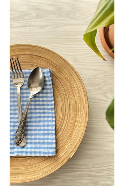 White Alamode Suport pentru șervețele Gingham Blue Single