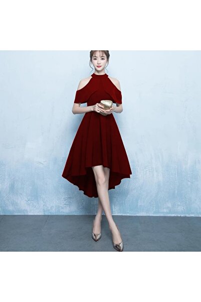 Styling Park Asimetrik Kesim Omuz Dekolteli Midi Elbise