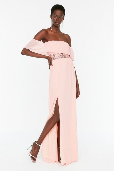 Trendyol Collection Dlouhé večerní šaty ze sušené krajky do A-střihu - TPRSS22AE0056