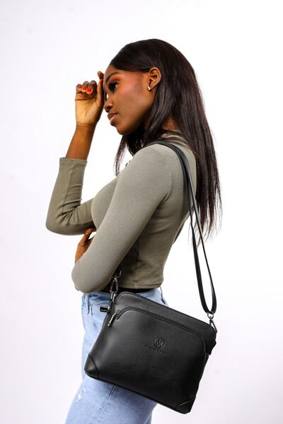 HNB ÇANTA Жіноча чорна сумка через плече з поперечними ременями 034