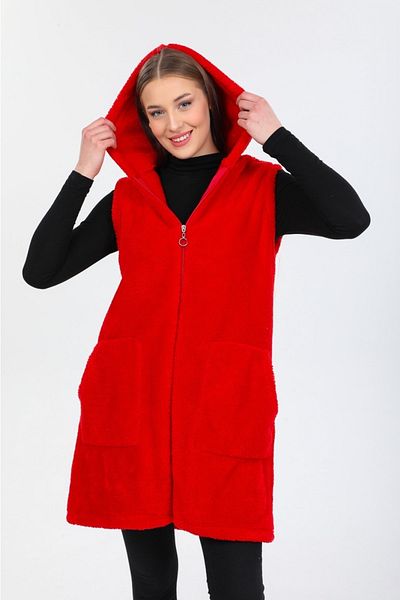 MODA VUSLAT Women's Red Long Zippered Fleece Vest