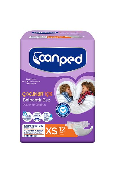 Canped Extra Small Size Children's Diapers with Waistband Textile Surface Xs 12 Pack