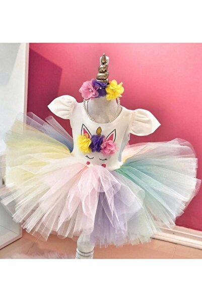 Anne Kız Tasarım Unicorn Desenli Elbise