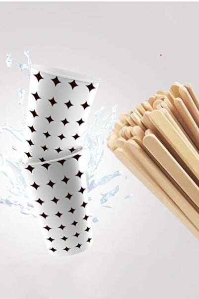 Özkan Ambalaj Temizlik 1000 قطعة كوب ورقي 1000 قطعة خلاط خشبي